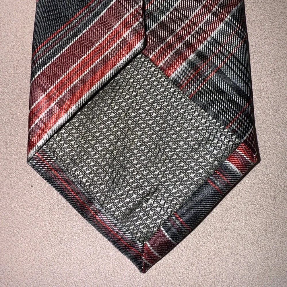 Marino Orlandi Men's Silk Neck Tie Red Black Gray Plaid Diagonal‎ 58